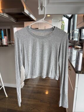 Aerie Offline Crewneck Cropped Long Sleeve Heather Gray size Medium EUC